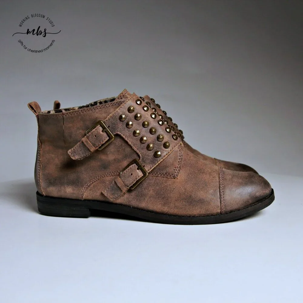 Lucky Brand Dosey Studded Side Zip‎ Distressed Ankle Booties